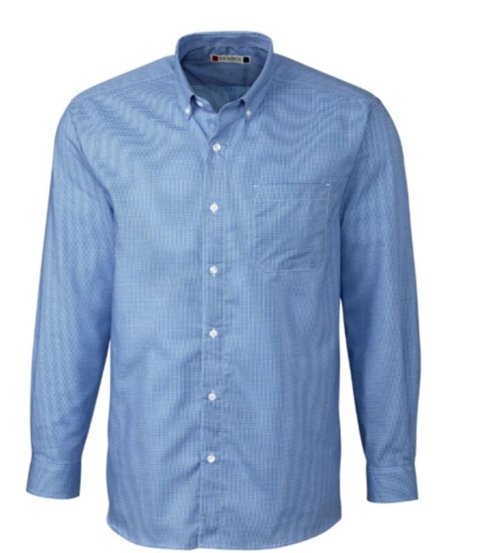 Clique Men's Royal Blue/White Long Sleeve Granna Stain Resistant Houndstooth Shirt Thumbnail